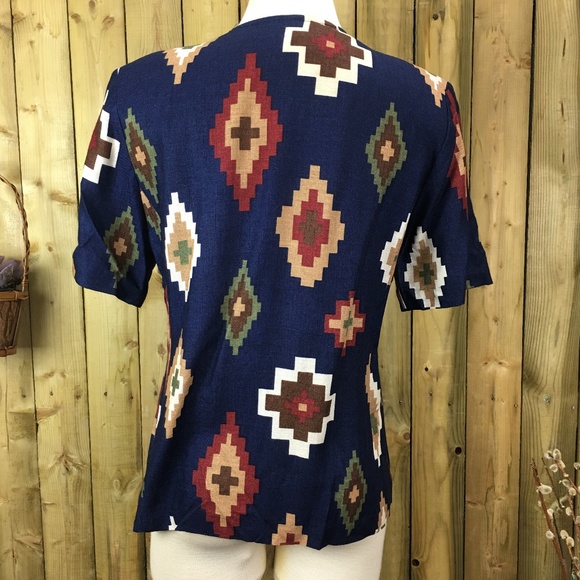 Vintage Southwestern Navy Blue Button Down Blouse - Picture 4 of 5